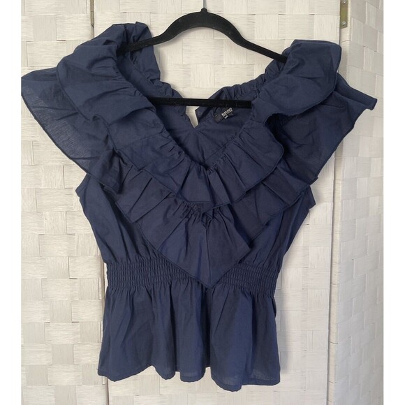 NWT Buffalo David Bitton Women's Ruffle Sleeveless Blouse Top Navy Size Small - Picture 3 of 8